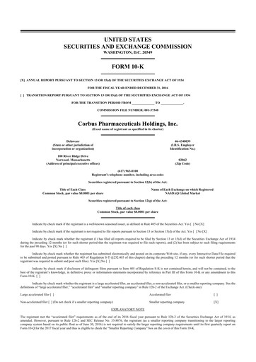 Thumbnail Corbus Pharmaceuticals
 10-K Annual Report 2016