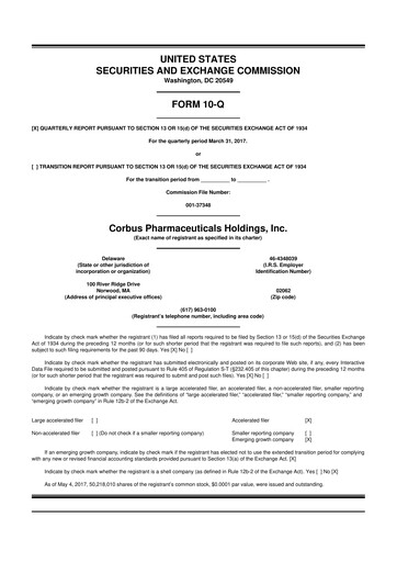 Vorschaubild Corbus Pharmaceuticals
 10-Q Quartalsbericht 2017 