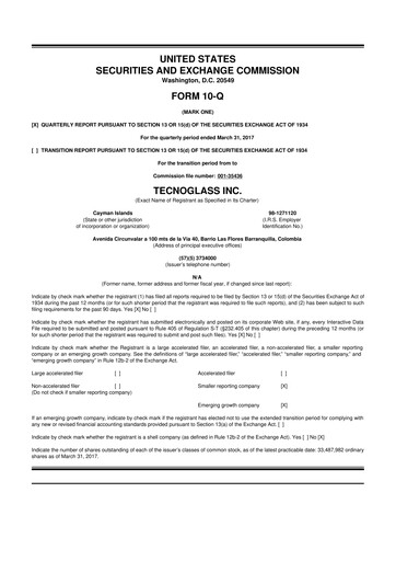 Thumbnail Tecnoglass 10-Q Quarterly Report FY2017 