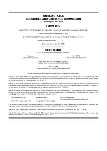 Vorschaubild Reed's, Inc. 10-Q Quartalsbericht  