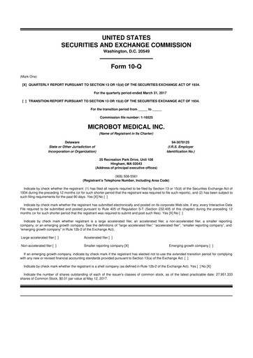 Thumbnail Microbot Medical
 10-Q Quarterly Report FY2017 