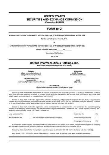 Vorschaubild Corbus Pharmaceuticals
 10-Q Quartalsbericht 2017 