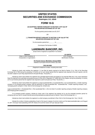 Thumbnail Landmark Bancorp 10-Q Quarterly Report FY2017 