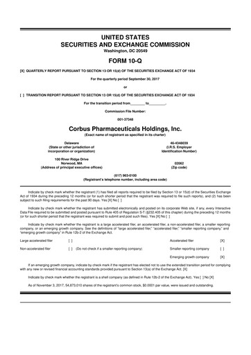 Vorschaubild Corbus Pharmaceuticals
 10-Q Quartalsbericht 2017 