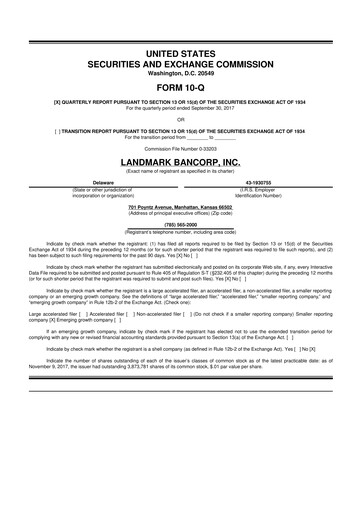 Thumbnail Landmark Bancorp 10-Q Quarterly Report FY2017 