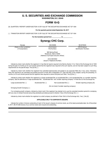 Thumbnail Synergy CHC 10-Q Quarterly Report FY2017 