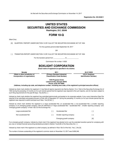 Miniature Boxlight
 10-Q Rapport trimestriel 2017 