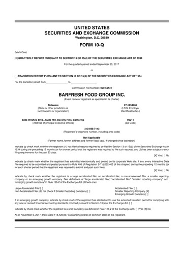 Miniature Barfresh Food Group 10-Q Rapport trimestriel  