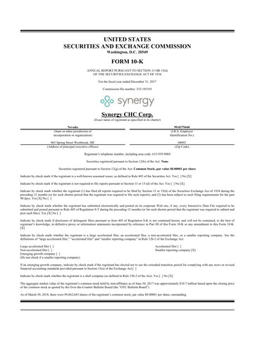 Thumbnail Synergy CHC 10-K Annual Report 2017