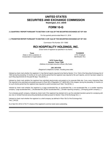 Thumbnail RCI Hospitality Holdings 10-Q Quarterly Report FY2018 