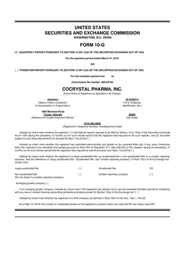 Thumbnail Cocrystal Pharma
 10-Q Quarterly Report FY2018 
