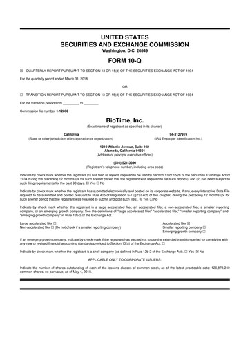 Miniature Lineage Cell Therapeutics
 10-Q Rapport trimestriel  