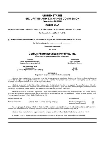 Vorschaubild Corbus Pharmaceuticals
 10-Q Quartalsbericht 2018 