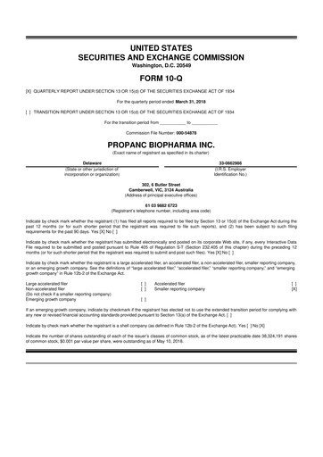 Thumbnail Propanc Biopharma 10-Q Quarterly Report FY2018 
