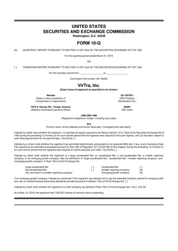 Thumbnail VirTra 10-Q Quarterly Report FY2018 
