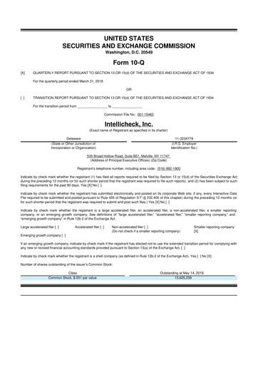 Miniature Intellicheck 10-Q Rapport trimestriel 2018 