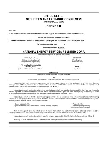 Thumbnail National Energy Services Reunited
 10-Q Quarterly Report FY2018 