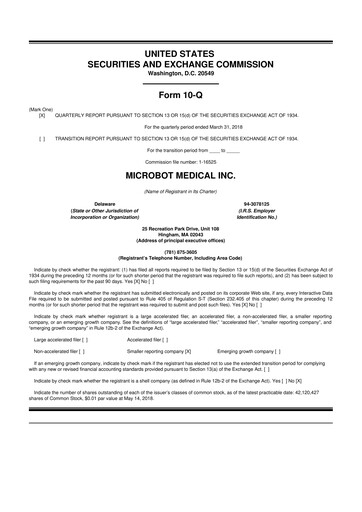 Thumbnail Microbot Medical
 10-Q Quarterly Report FY2018 