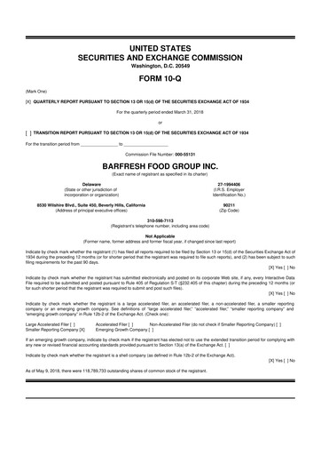 Miniature Barfresh Food Group 10-Q Rapport trimestriel  