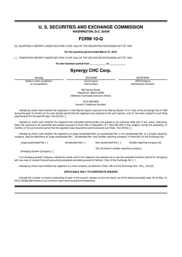 Thumbnail Synergy CHC 10-Q Quarterly Report FY2018 