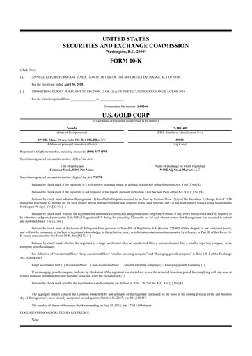 Thumbnail U.S. Gold Corp 10-K Annual Report 2018