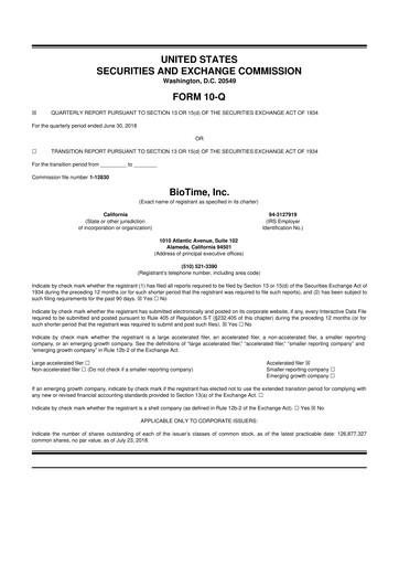 Miniature Lineage Cell Therapeutics
 10-Q Rapport trimestriel  