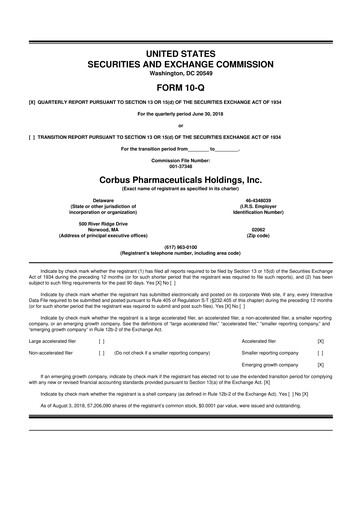 Vorschaubild Corbus Pharmaceuticals
 10-Q Quartalsbericht 2018 