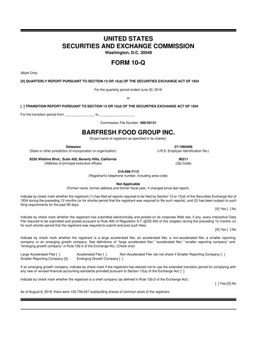 Miniature Barfresh Food Group 10-Q Rapport trimestriel  