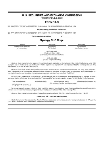 Thumbnail Synergy CHC 10-Q Quarterly Report FY2018 