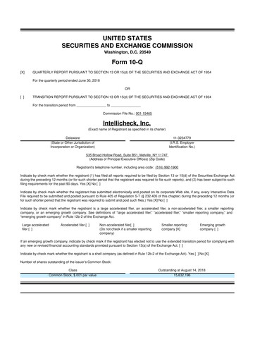 Miniature Intellicheck 10-Q Rapport trimestriel 2018 