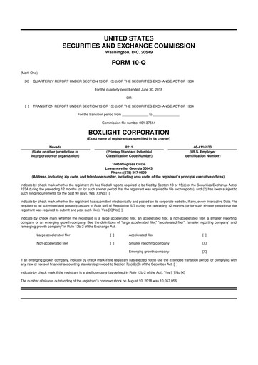 Miniature Boxlight
 10-Q Rapport trimestriel  