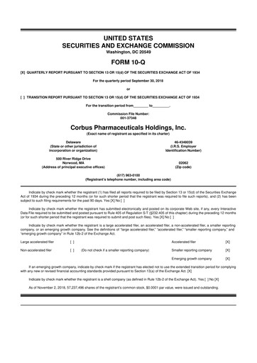 Vorschaubild Corbus Pharmaceuticals
 10-Q Quartalsbericht 2018 