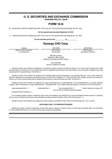 Thumbnail Synergy CHC 10-Q Quarterly Report FY2018 