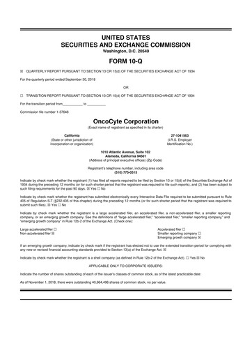 Miniature OncoCyte
 10-Q Rapport trimestriel 2018 