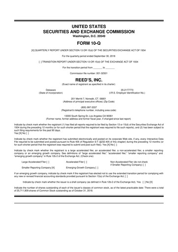 Vorschaubild Reed's, Inc. 10-Q Quartalsbericht  