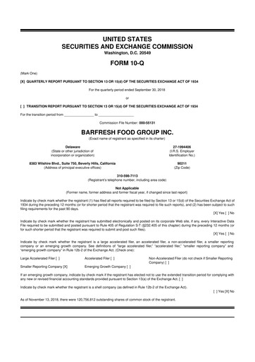 Miniature Barfresh Food Group 10-Q Rapport trimestriel  