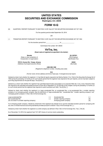 Thumbnail VirTra 10-Q Quarterly Report FY2018 