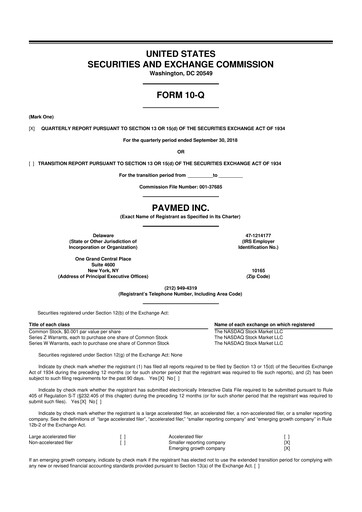 Miniature PAVmed
 10-Q Rapport trimestriel 2018 