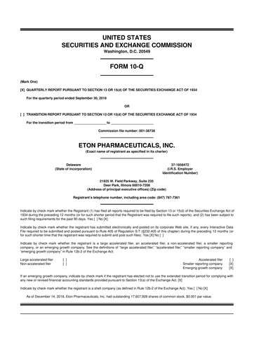 Miniature Eton Pharmaceuticals 10-Q Rapport trimestriel 2018 