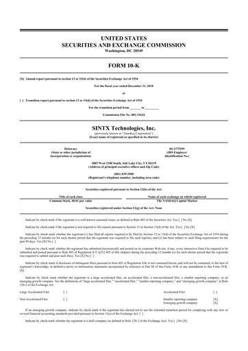 Thumbnail SINTX Technologies
 10-K Annual Report 2018