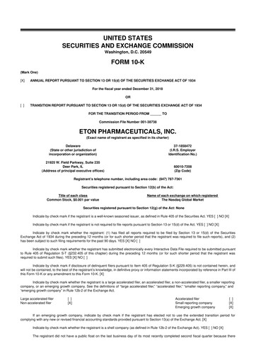 Miniature Eton Pharmaceuticals 10-K Rapport annuel 2018