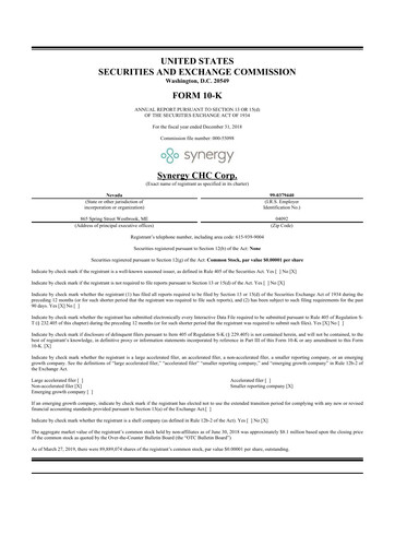 Thumbnail Synergy CHC 10-K Annual Report 2018