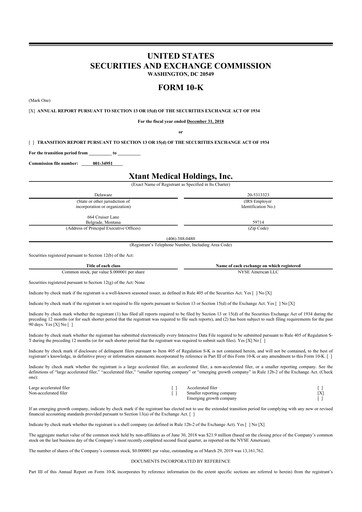 Miniature Xtant Medical 10-K Rapport annuel 2018