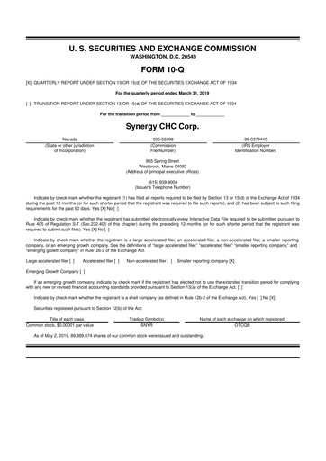 Thumbnail Synergy CHC 10-Q Quarterly Report FY2019 