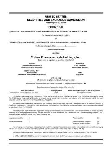 Vorschaubild Corbus Pharmaceuticals
 10-Q Quartalsbericht 2019 