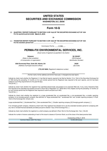 Thumbnail Perma-Fix Environmental Services 10-Q Quarterly Report FY2019 