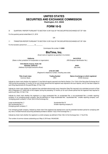 Miniature Lineage Cell Therapeutics
 10-Q Rapport trimestriel  