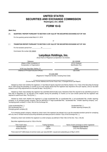 Thumbnail Lazydays Holdings 10-Q Quarterly Report FY2019 