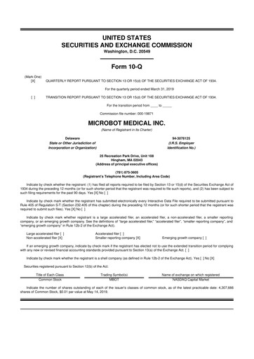 Thumbnail Microbot Medical
 10-Q Quarterly Report FY2019 