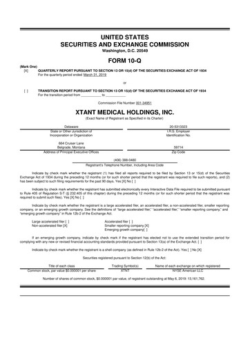 Vorschaubild Xtant Medical 10-Q Quartalsbericht  